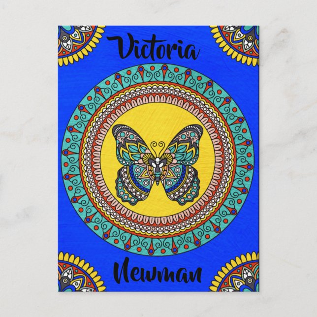 Editable Turquoise and Yellow Butterfly Postcard (Front)