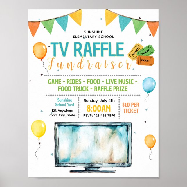 Editable tv raffle ticket fundraiser flyer poster (Front)