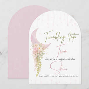 Editable Twinkling Into Two Moon & Stars Birthday Invitation