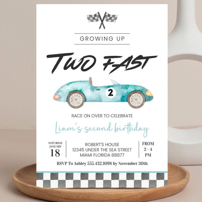 Editable TWO Fast Birthday Invitation Race Car 2nd (Creator Uploaded)