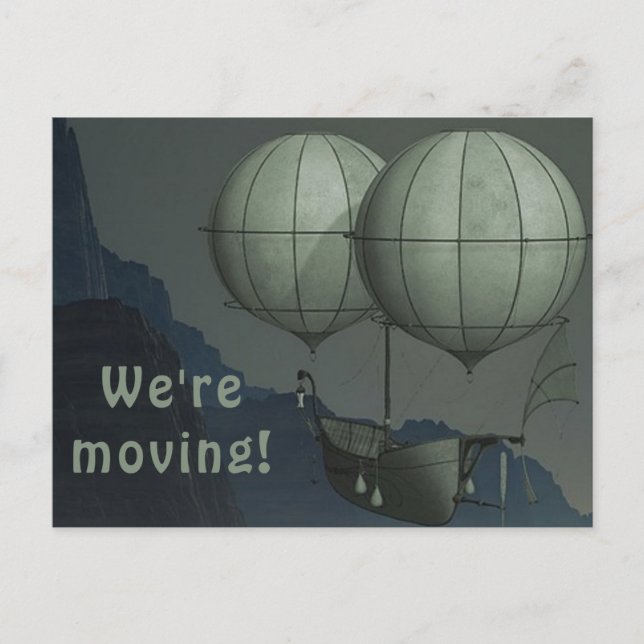 Editable Two Green Balloons We're Moving Notice Postcard (Front)