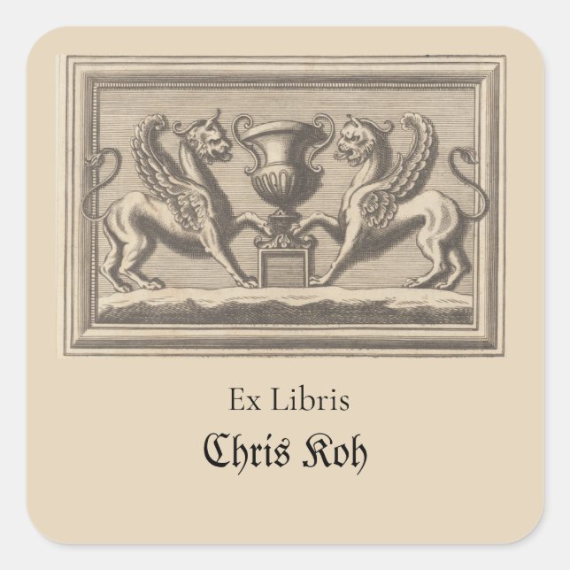 Editable Two Griffins and a Trophy Square Sticker (Front)