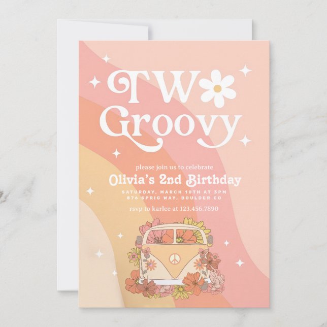 EDITABLE TWO Groovy Birthday Invitation, Girl Birt Invitation (Front)
