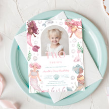 Editable Two The Sea Mermaid Invite Girl Printable