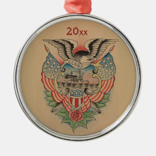 Editable U.S. Navy Tattoo Design Metal Ornament