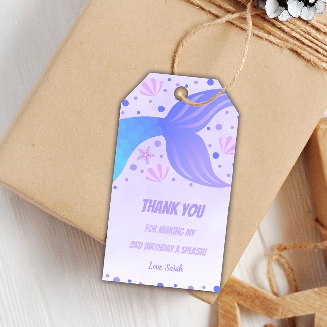 Editable Under the Sea Party Favor Labels (Purple Mermaid Tail gift tags)