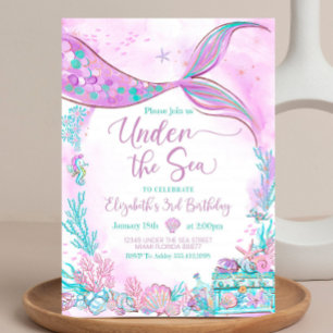Editable Under the Sea Purple Teal Little Mermaid  Invitation