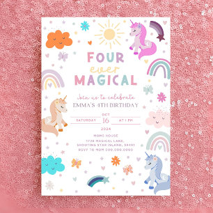 Editable Unicorn Birthday Invitation 4th birthday 