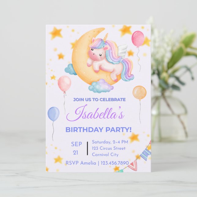 Editable Unicorn Birthday Invitation for Girl (Standing Front)