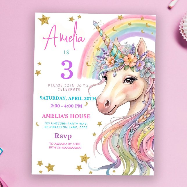 Editable Unicorn Birthday Invitation Magical Paste (Creator Uploaded)