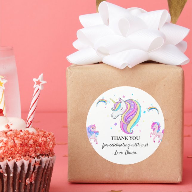 Editable Unicorn Birthday Party Classic Round Sticker (Party)