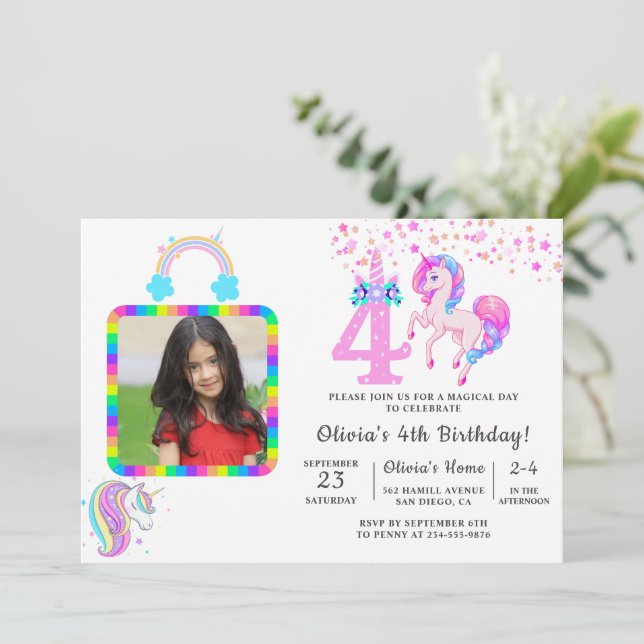 Editable Unicorn Birthday Party Invitation (Standing Front)