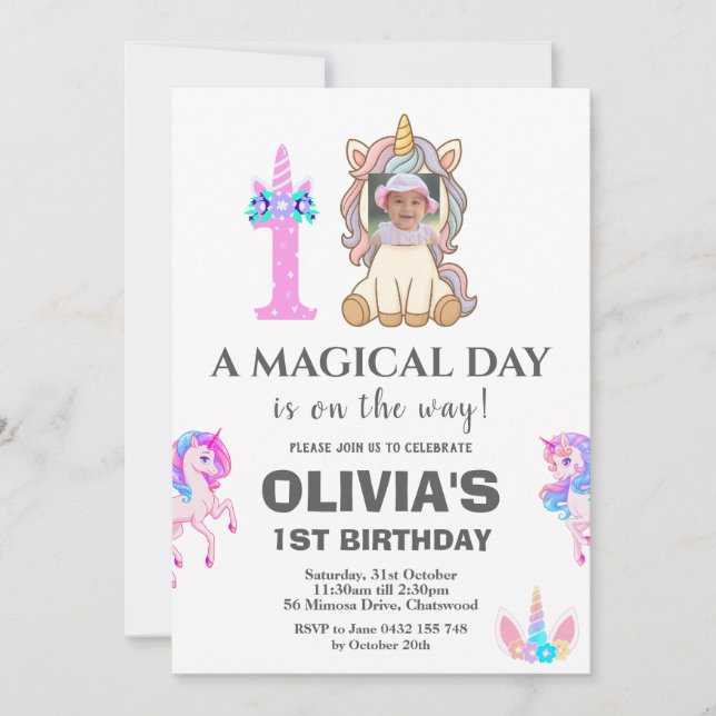 Editable Unicorn Birthday Party Invitation (Front)
