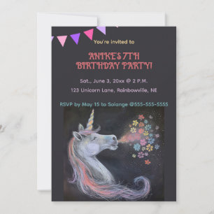 Editable Unicorn on Chalkboard Background  Invitation