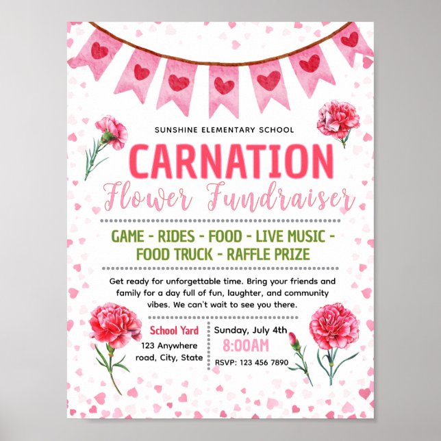 Editable valentine flower carnation  flyer poster (Front)
