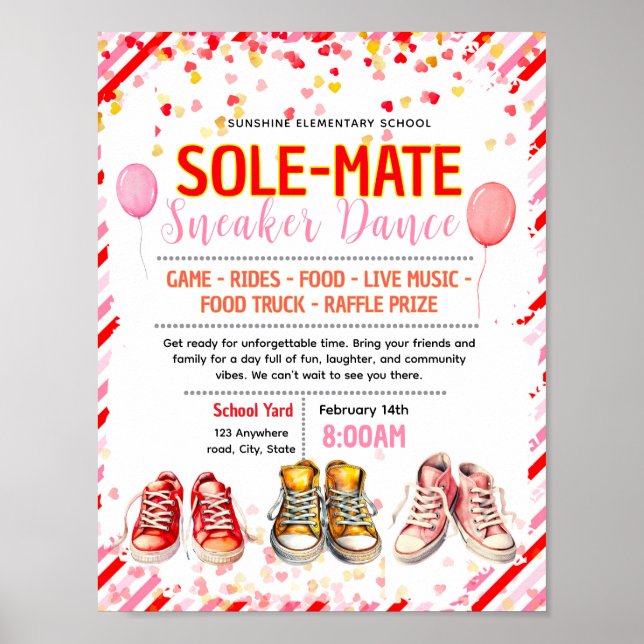 Editable valentine sneaker dance flyer poster (Front)