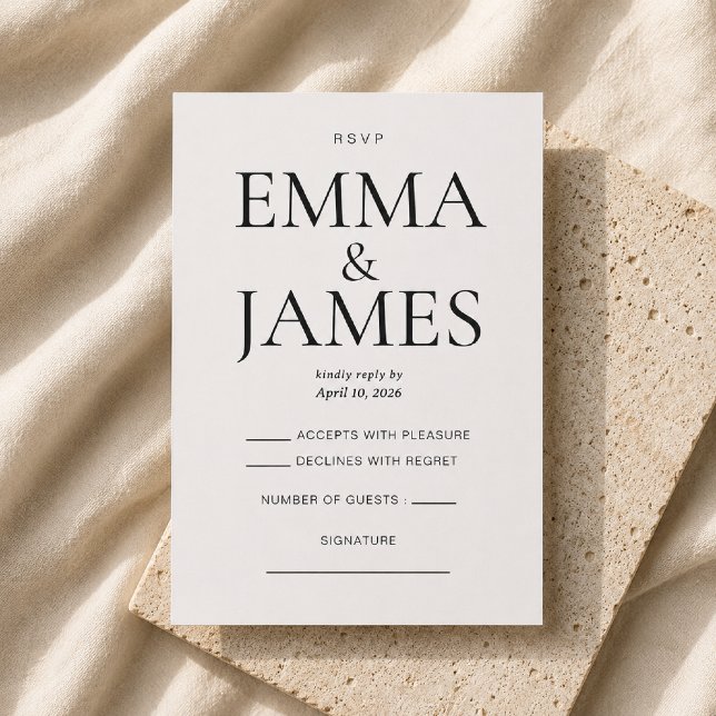Editable Vertical Typography Luxury RSVP Card (Oversized names and editorial typography create a timeless RSVP card inspired by luxury fashion magش)