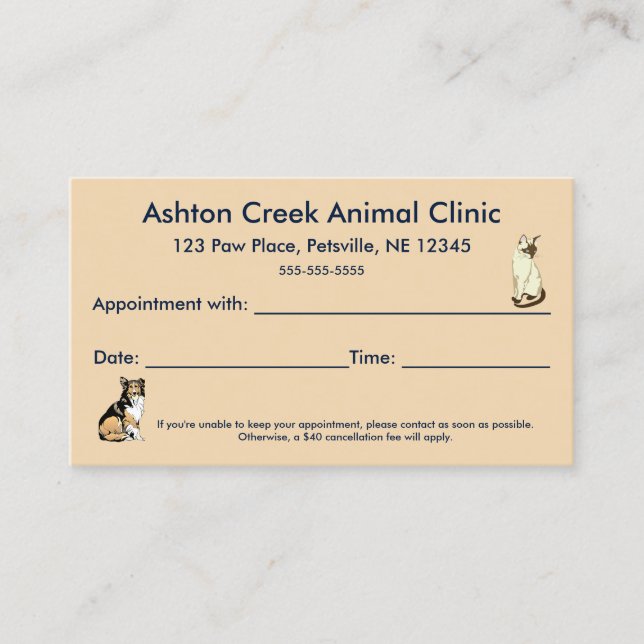  Editable Veterinarian Clinic Appointment Card (Front)