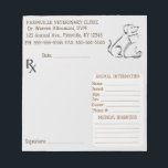 Editable Veterinary Prescription  Notepad<br><div class="desc">This editable veterinary prescription notepad features an illustration of a cat and dog at the top right hand corner. Below it, are the details of the animal and owner along with a medical diagnosis. At the top left are the details of the clinic and veterinarian and below that is a...</div>