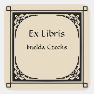 Editable Victorian Raindrop Corners Bookplate Square Sticker