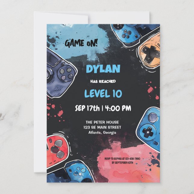 Editable Video Game Birthday Invitation Template (Front)