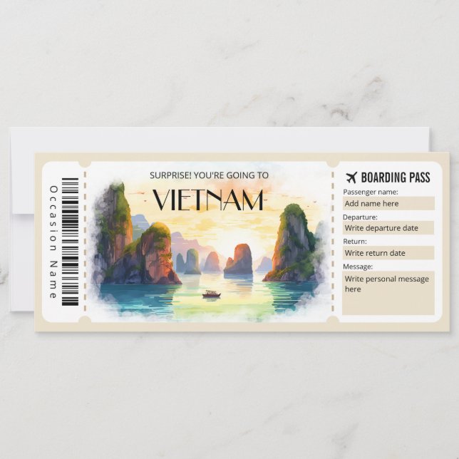 Editable Vietnam Plane Boarding Pass Invitation (Front)