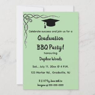 Editable Vines Leaves and Mortarboard Cap Grad BBQ Invitation