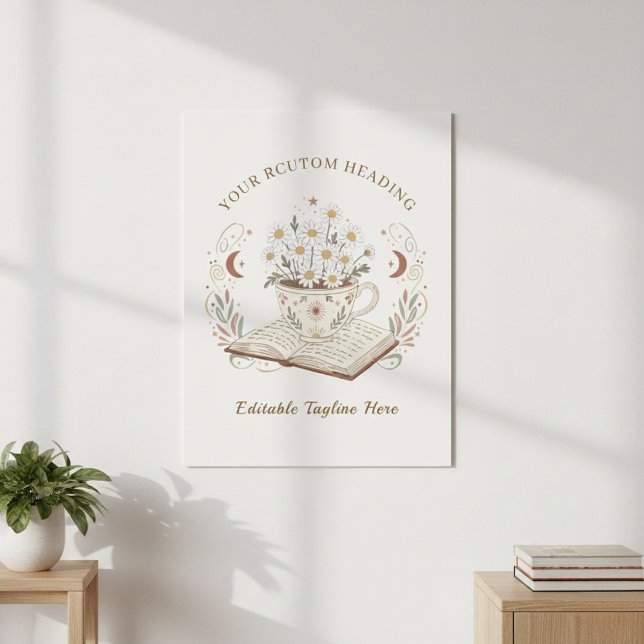Editable Vintage Chamomile Flowers Illustration Poster (Elegant Teacup Flowers Poster)