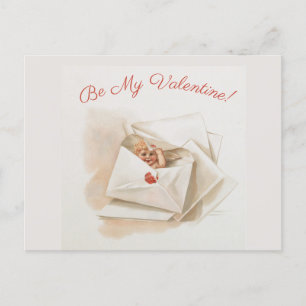 Editable Vintage Cherub Peeking Valentine Postcard