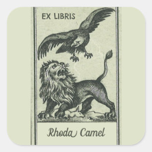 Editable Vintage Eagle and Lion Bookplate Square Sticker