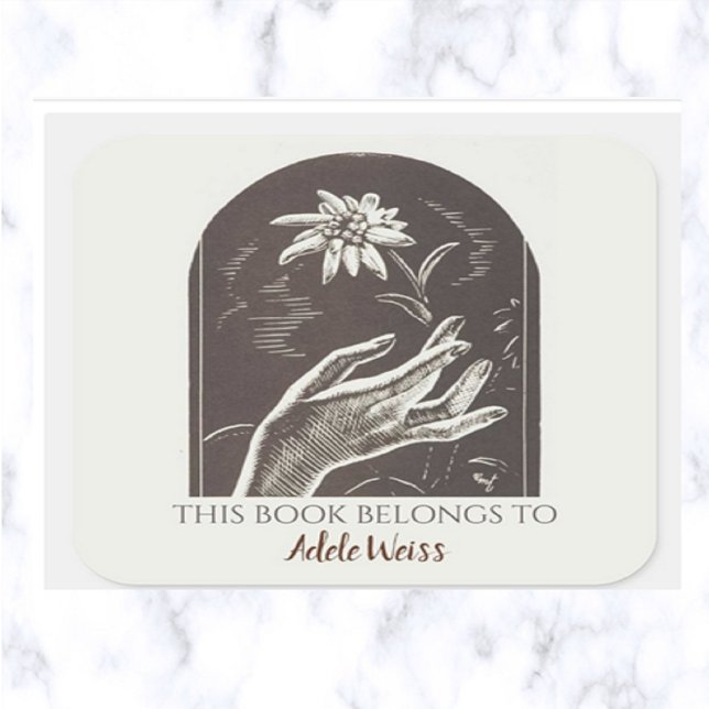 Editable Vintage Edelweiss Bookplate Square Sticker (Creator Uploaded)