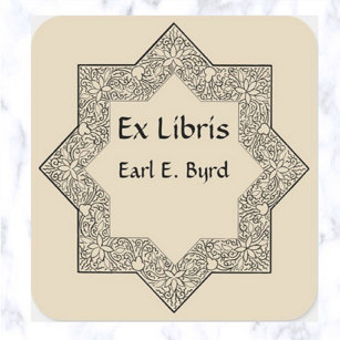 Editable Vintage Eight Point Star Bookplate Square Sticker