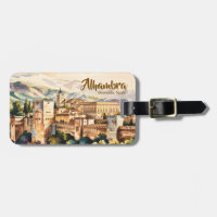 Editable Vintage Granada Spain Alhambra Watercolor