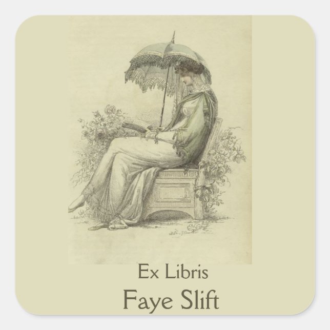 Editable Vintage Lady With Umbrella Bookplate Square Sticker (Front)