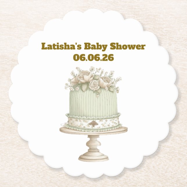 Editable Vintage Neutral Baby Shower  Paper Coaster (Front)