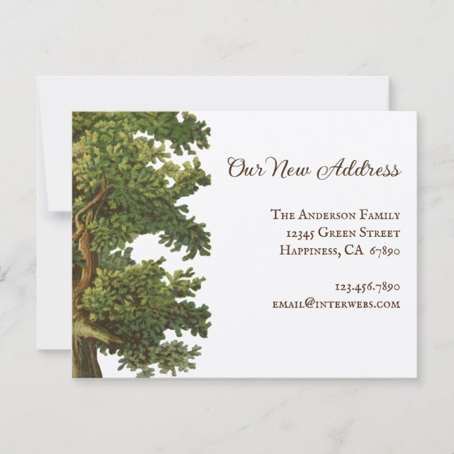 Editable Vintage Oak Tree New Address Note Card (Front)