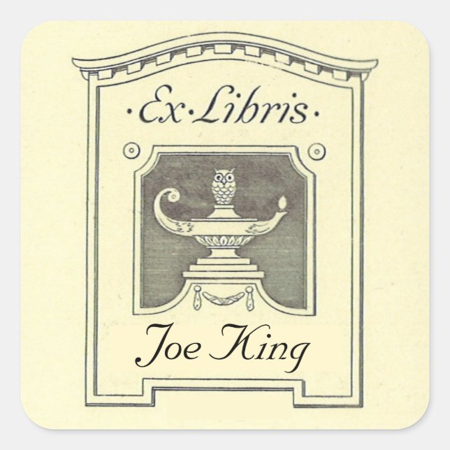 Editable Vintage Oil Lamp Illustration Bookplate Square Sticker (Front)