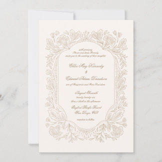 Editable Vintage Peonies Frame Wedding Invitation