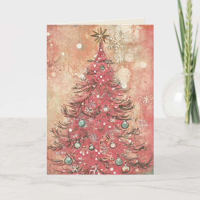EDITABLE Vintage Pink Christmas Card (Front)