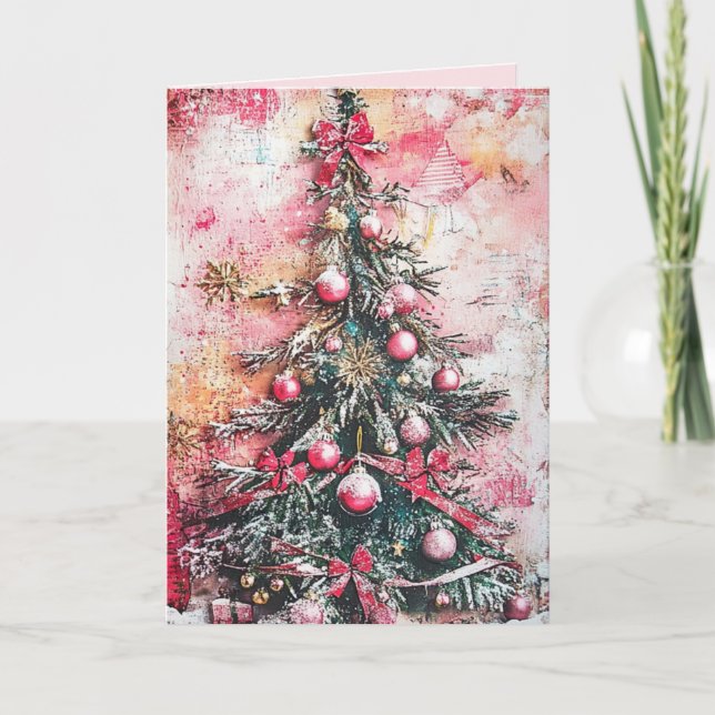 EDITABLE Vintage Pink Christmas Card (Front)