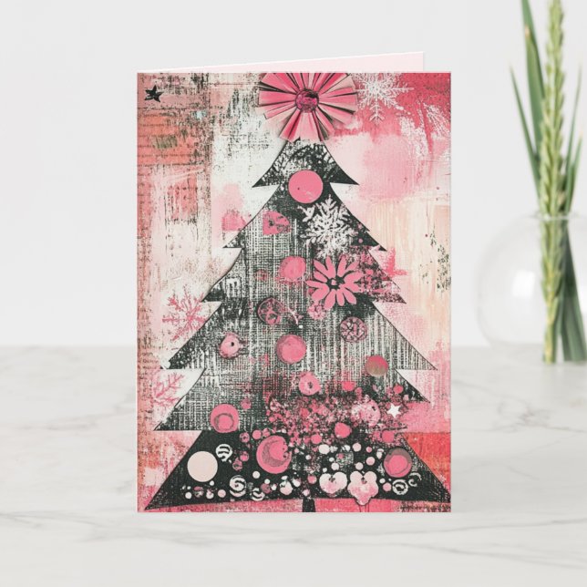 EDITABLE Vintage Pink Christmas Card (Front)