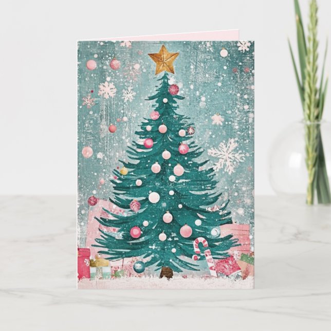 EDITABLE Vintage Pink Christmas Card (Front)