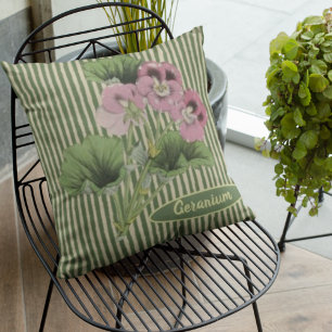 Editable Vintage Pink White Geranium Flower Cushion