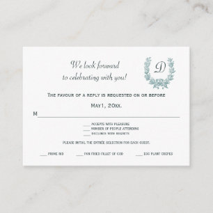Editable Vintage Sage Green French Wreath RSVP Enclosure Card
