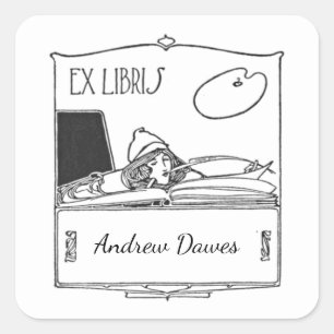 Editable Vintage Scribe Artist Bookplate Sticker