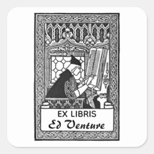 Editable Vintage Scribe With a Hat Bookplate Square Sticker