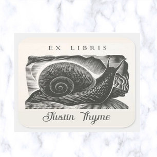 Editable Vintage Snail Bookplate Square Sticker
