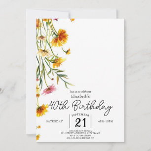 Editable Vintage Wildflowers 40th birthday Invitation