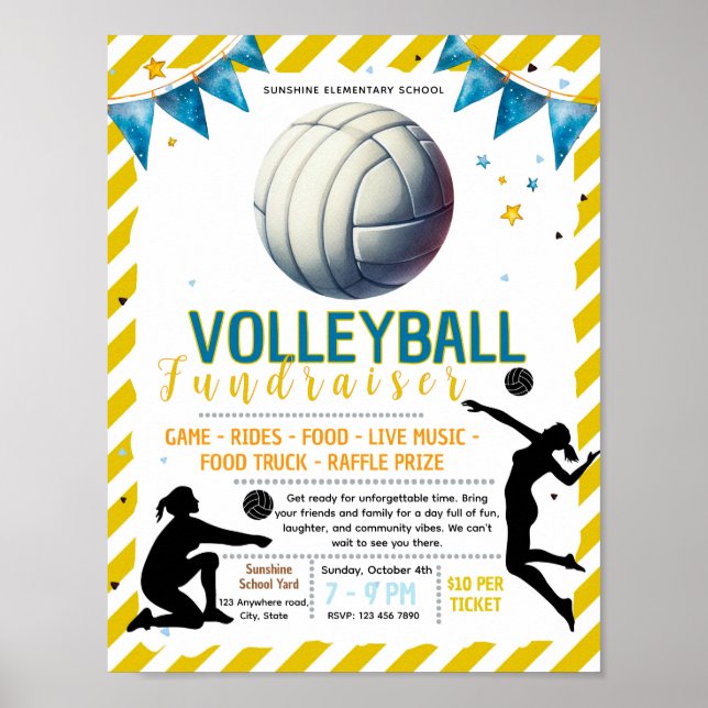 Editable volleyball Fundraiser Flyer Poster (Front)