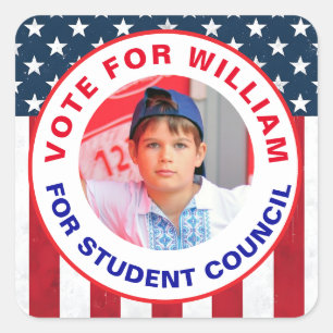 Editable "Vote"  for Class President with American Square Sticker